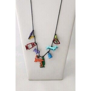 Vintage Cracker Jack Toy Prize Necklace With 10 Charms Dog Heart Shoe Fish